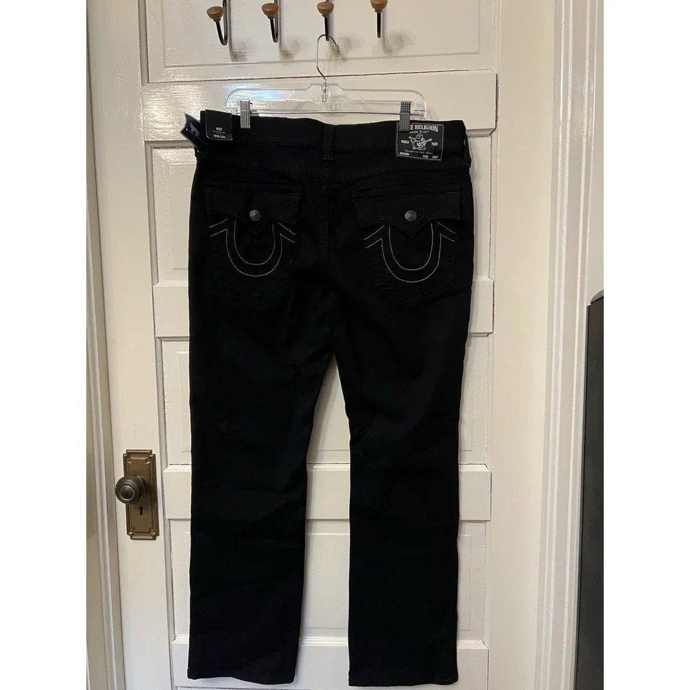 True Religion Ricky SN Flap Relaxed Straight Jeans Men's 36 36x32 Black NWT